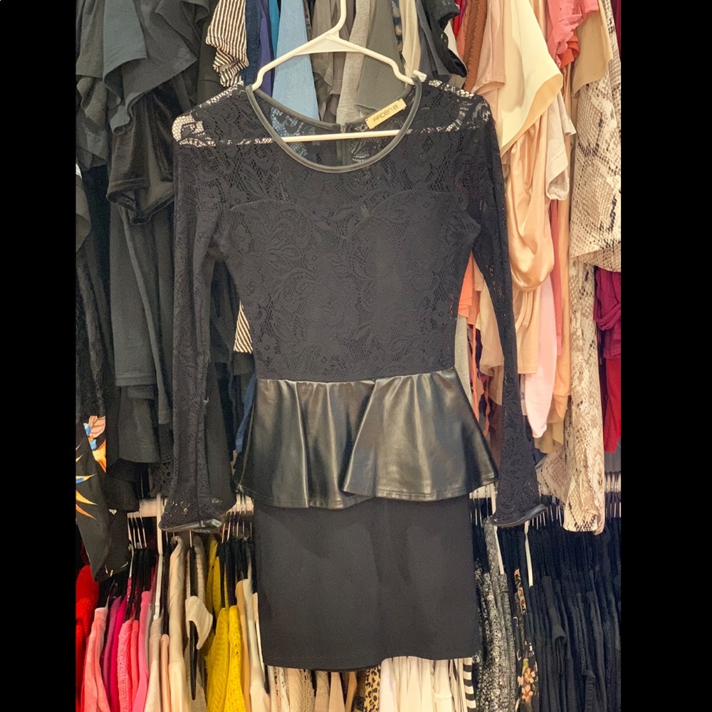 Black Peplum dress with leather